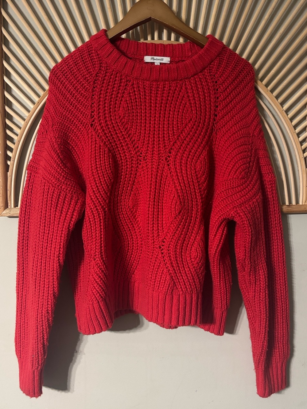 Madewell Red Cable-Knit Crewneck Sweater